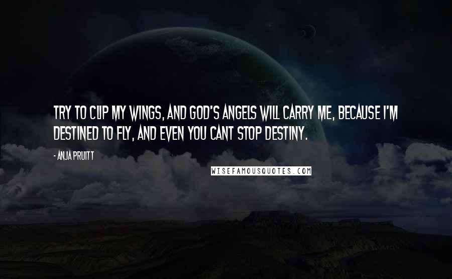 Anja Pruitt Quotes: Try to clip my wings, and God's angels will carry me, because I'm destined to fly, and even you cant stop destiny.