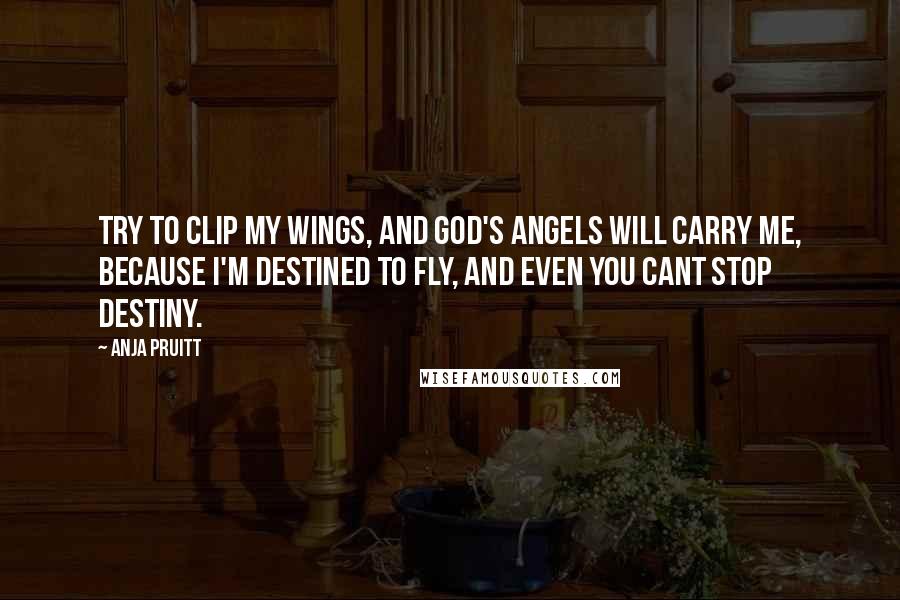 Anja Pruitt Quotes: Try to clip my wings, and God's angels will carry me, because I'm destined to fly, and even you cant stop destiny.