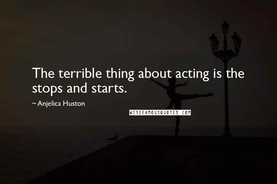 Anjelica Huston Quotes: The terrible thing about acting is the stops and starts.