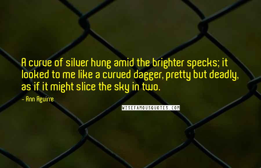 Ann Aguirre Quotes: A curve of silver hung amid the brighter specks; it looked to me like a curved dagger, pretty but deadly, as if it might slice the sky in two.