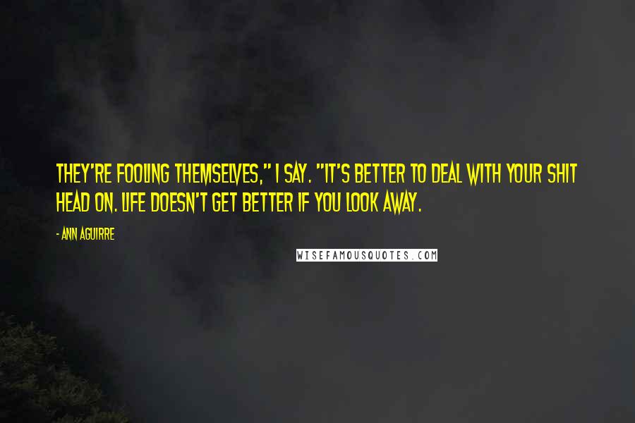 Ann Aguirre Quotes: They're fooling themselves," I say. "It's better to deal with your shit head on. Life doesn't get better if you look away.