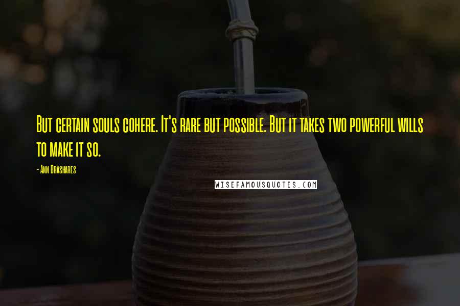 Ann Brashares Quotes: But certain souls cohere. It's rare but possible. But it takes two powerful wills to make it so.