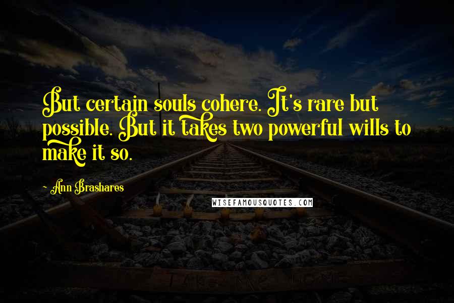 Ann Brashares Quotes: But certain souls cohere. It's rare but possible. But it takes two powerful wills to make it so.