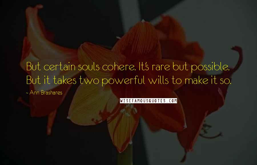 Ann Brashares Quotes: But certain souls cohere. It's rare but possible. But it takes two powerful wills to make it so.