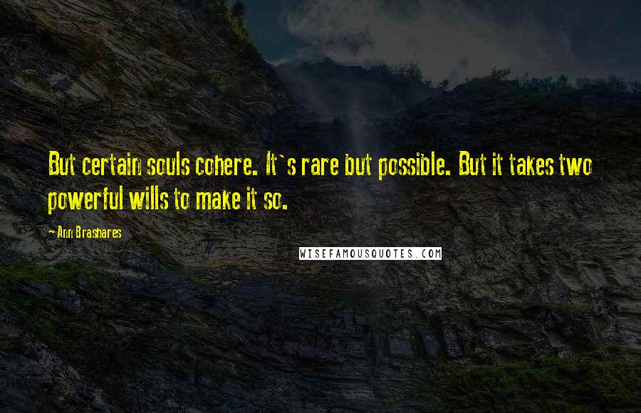 Ann Brashares Quotes: But certain souls cohere. It's rare but possible. But it takes two powerful wills to make it so.