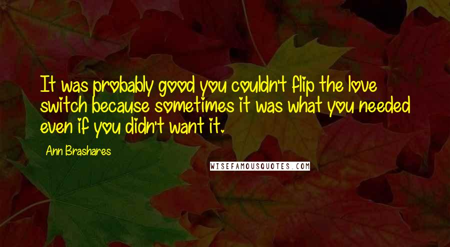 Ann Brashares Quotes: It was probably good you couldn't flip the love switch because sometimes it was what you needed even if you didn't want it.