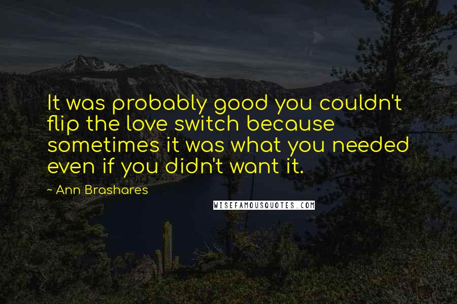 Ann Brashares Quotes: It was probably good you couldn't flip the love switch because sometimes it was what you needed even if you didn't want it.