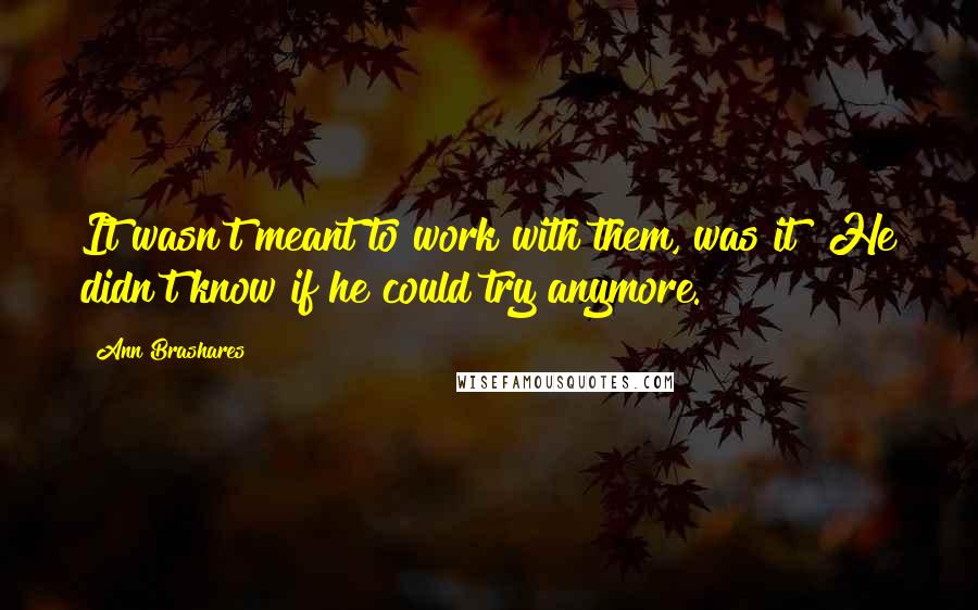 Ann Brashares Quotes: It wasn't meant to work with them, was it? He didn't know if he could try anymore.