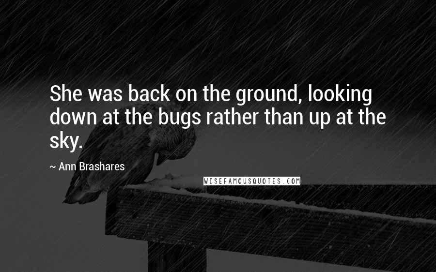 Ann Brashares Quotes: She was back on the ground, looking down at the bugs rather than up at the sky.