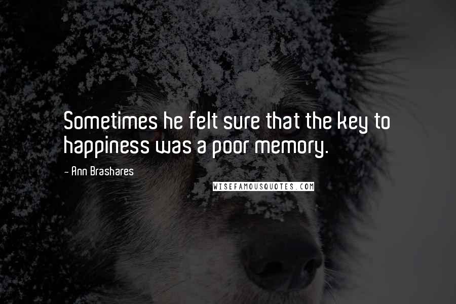 Ann Brashares Quotes: Sometimes he felt sure that the key to happiness was a poor memory.