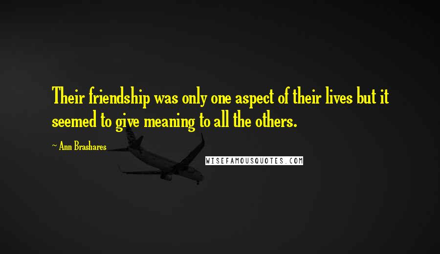 Ann Brashares Quotes: Their friendship was only one aspect of their lives but it seemed to give meaning to all the others.