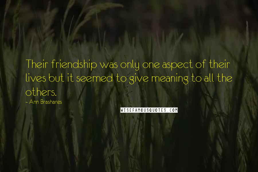 Ann Brashares Quotes: Their friendship was only one aspect of their lives but it seemed to give meaning to all the others.