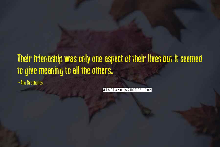 Ann Brashares Quotes: Their friendship was only one aspect of their lives but it seemed to give meaning to all the others.