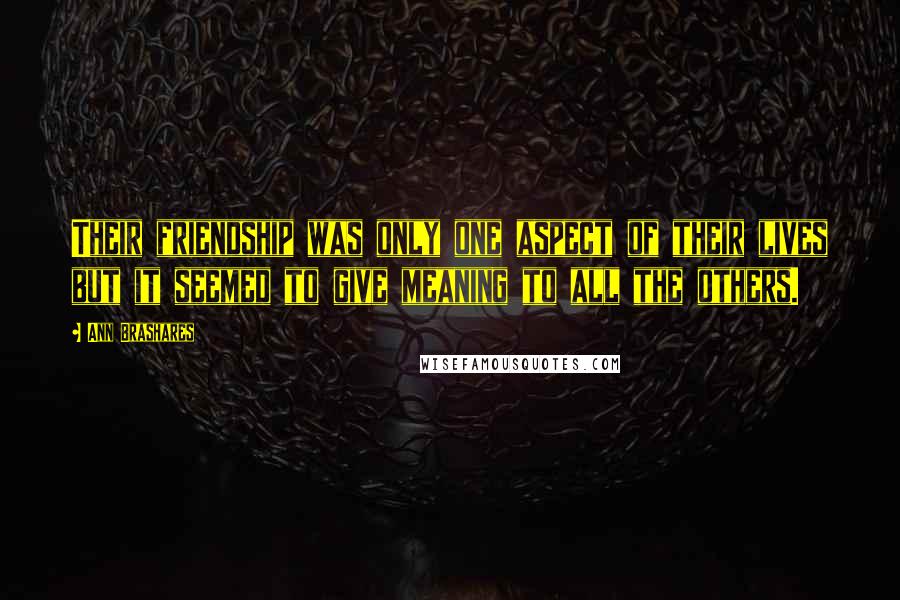 Ann Brashares Quotes: Their friendship was only one aspect of their lives but it seemed to give meaning to all the others.