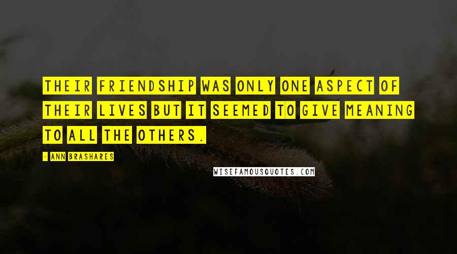 Ann Brashares Quotes: Their friendship was only one aspect of their lives but it seemed to give meaning to all the others.