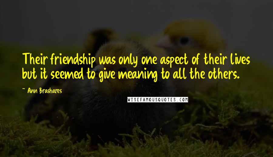 Ann Brashares Quotes: Their friendship was only one aspect of their lives but it seemed to give meaning to all the others.