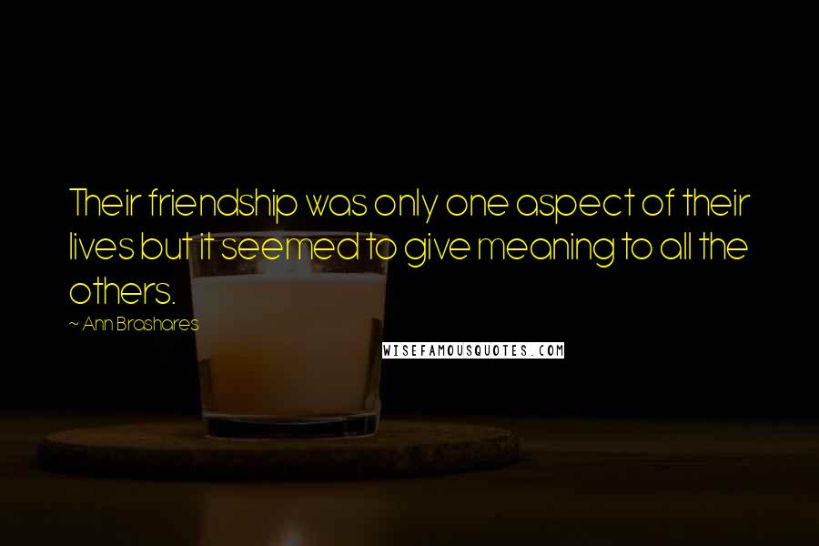 Ann Brashares Quotes: Their friendship was only one aspect of their lives but it seemed to give meaning to all the others.