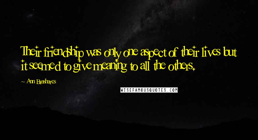 Ann Brashares Quotes: Their friendship was only one aspect of their lives but it seemed to give meaning to all the others.