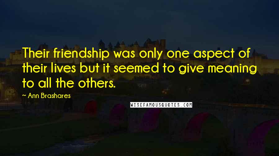 Ann Brashares Quotes: Their friendship was only one aspect of their lives but it seemed to give meaning to all the others.