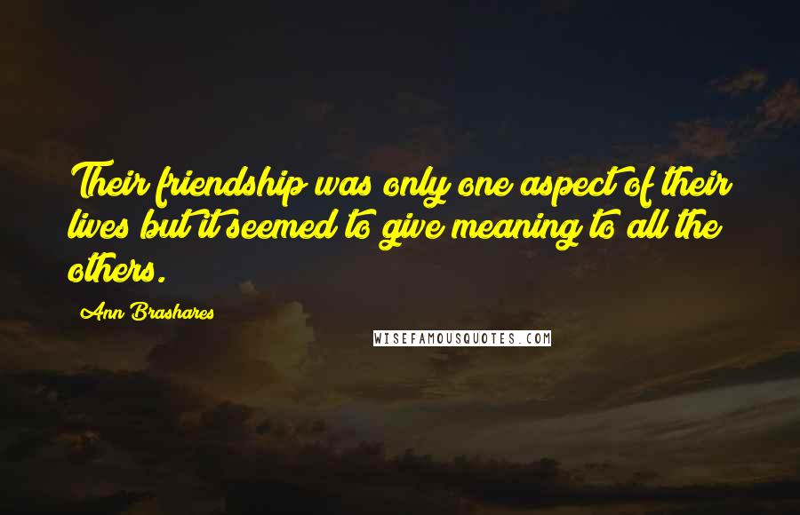 Ann Brashares Quotes: Their friendship was only one aspect of their lives but it seemed to give meaning to all the others.