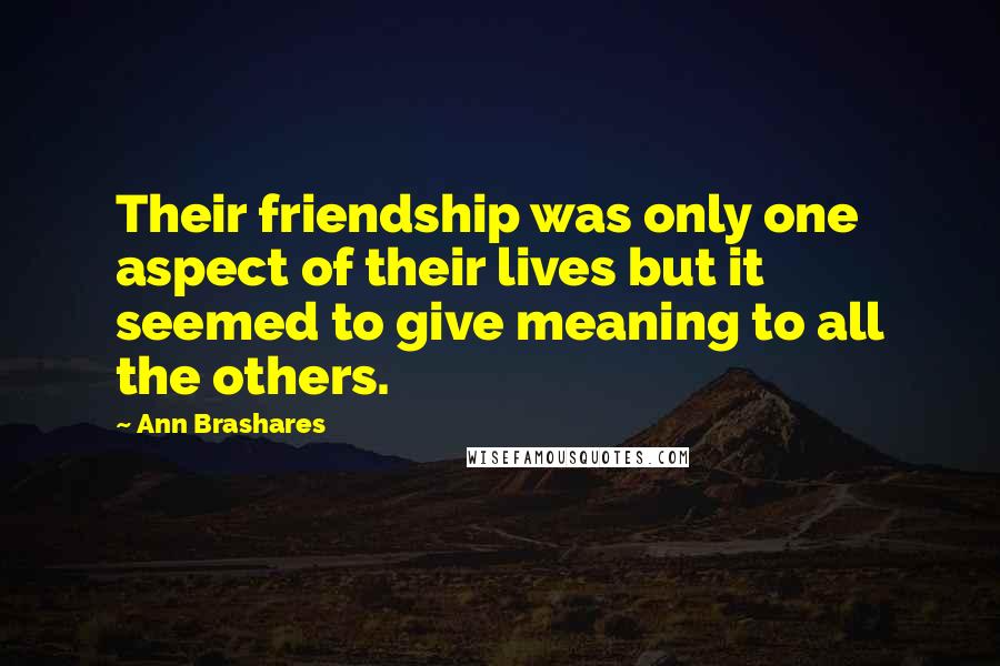 Ann Brashares Quotes: Their friendship was only one aspect of their lives but it seemed to give meaning to all the others.