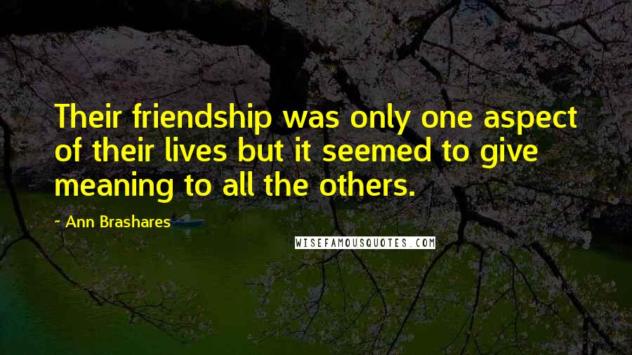 Ann Brashares Quotes: Their friendship was only one aspect of their lives but it seemed to give meaning to all the others.