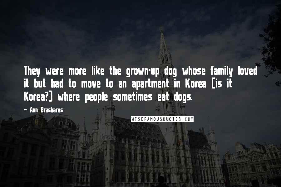 Ann Brashares Quotes: They were more like the grown-up dog whose family loved it but had to move to an apartment in Korea (is it Korea?) where people sometimes eat dogs.