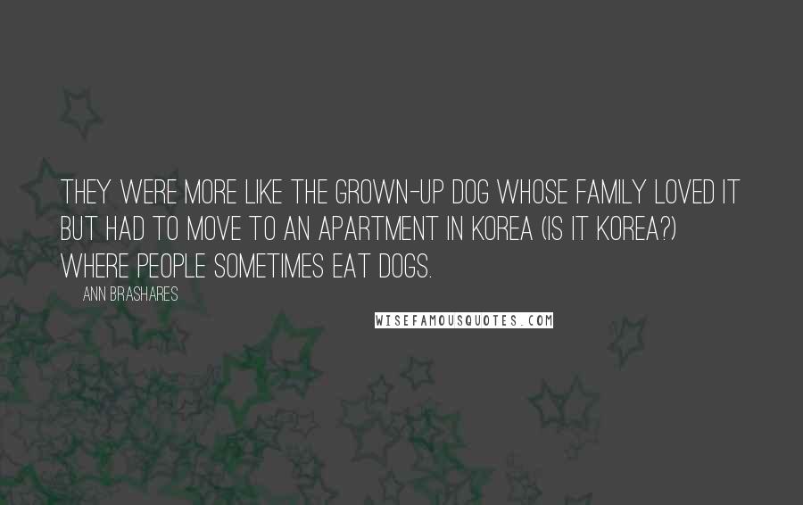 Ann Brashares Quotes: They were more like the grown-up dog whose family loved it but had to move to an apartment in Korea (is it Korea?) where people sometimes eat dogs.