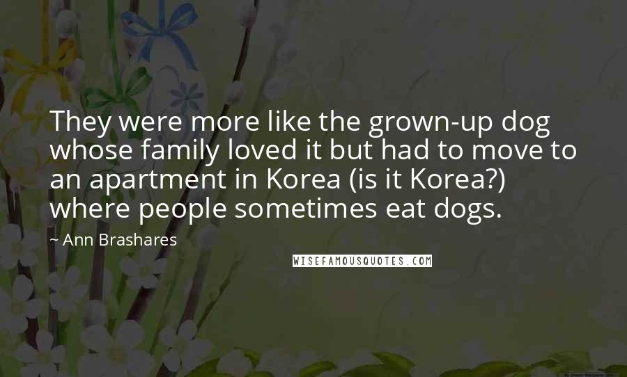 Ann Brashares Quotes: They were more like the grown-up dog whose family loved it but had to move to an apartment in Korea (is it Korea?) where people sometimes eat dogs.