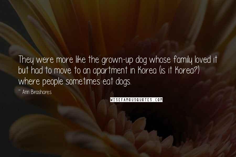 Ann Brashares Quotes: They were more like the grown-up dog whose family loved it but had to move to an apartment in Korea (is it Korea?) where people sometimes eat dogs.