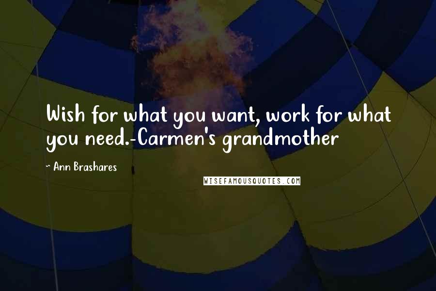 Ann Brashares Quotes: Wish for what you want, work for what you need.-Carmen's grandmother