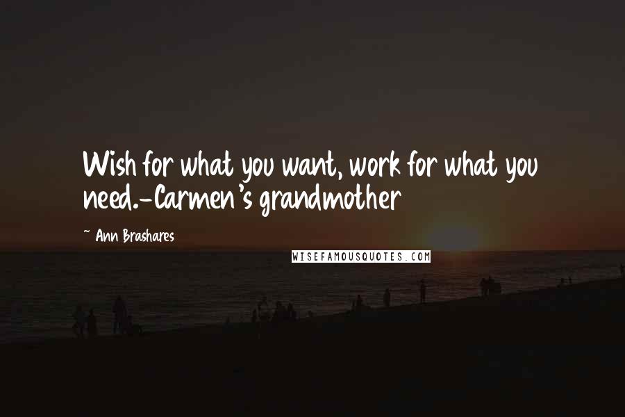 Ann Brashares Quotes: Wish for what you want, work for what you need.-Carmen's grandmother