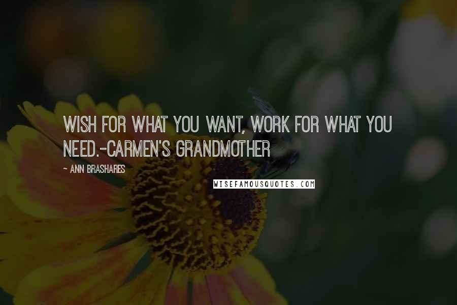 Ann Brashares Quotes: Wish for what you want, work for what you need.-Carmen's grandmother