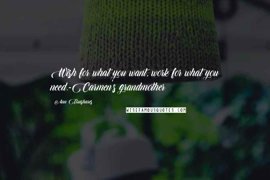 Ann Brashares Quotes: Wish for what you want, work for what you need.-Carmen's grandmother