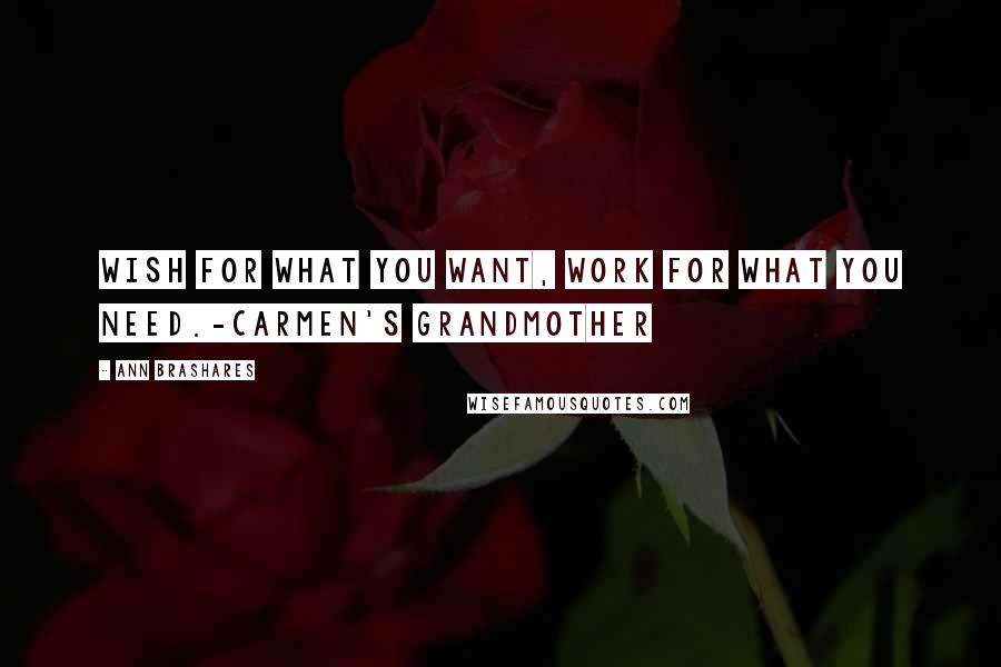 Ann Brashares Quotes: Wish for what you want, work for what you need.-Carmen's grandmother