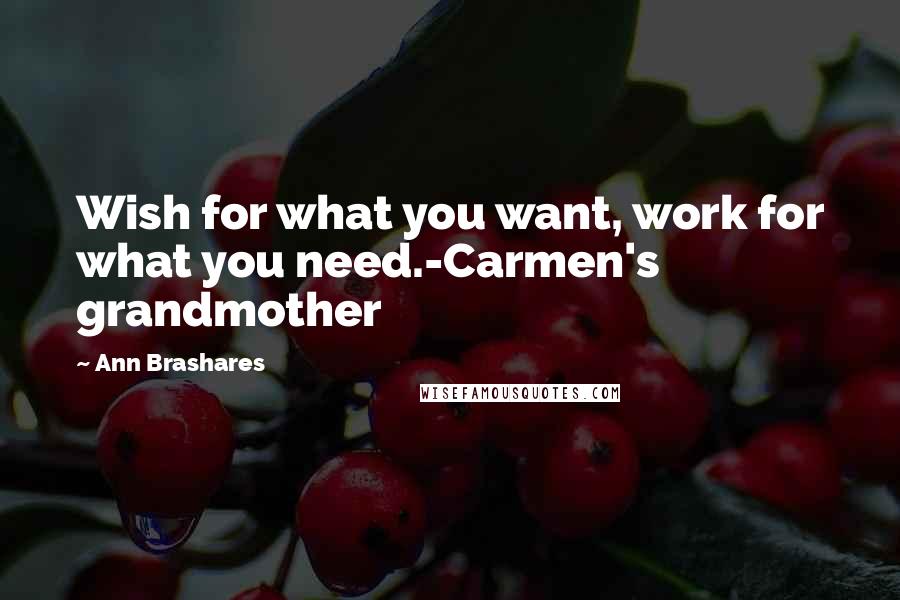 Ann Brashares Quotes: Wish for what you want, work for what you need.-Carmen's grandmother