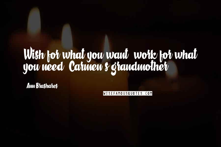 Ann Brashares Quotes: Wish for what you want, work for what you need.-Carmen's grandmother