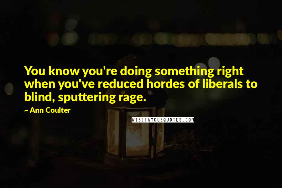 Ann Coulter Quotes: You know you're doing something right when you've reduced hordes of liberals to blind, sputtering rage.