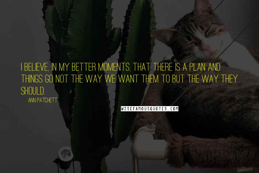 Ann Patchett Quotes: I believe, in my better moments, that there is a plan and things go not the way we want them to but the way they should.