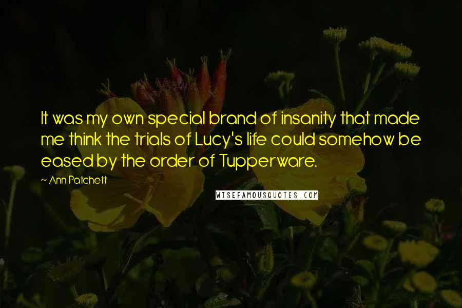 Ann Patchett Quotes: It was my own special brand of insanity that made me think the trials of Lucy's life could somehow be eased by the order of Tupperware.