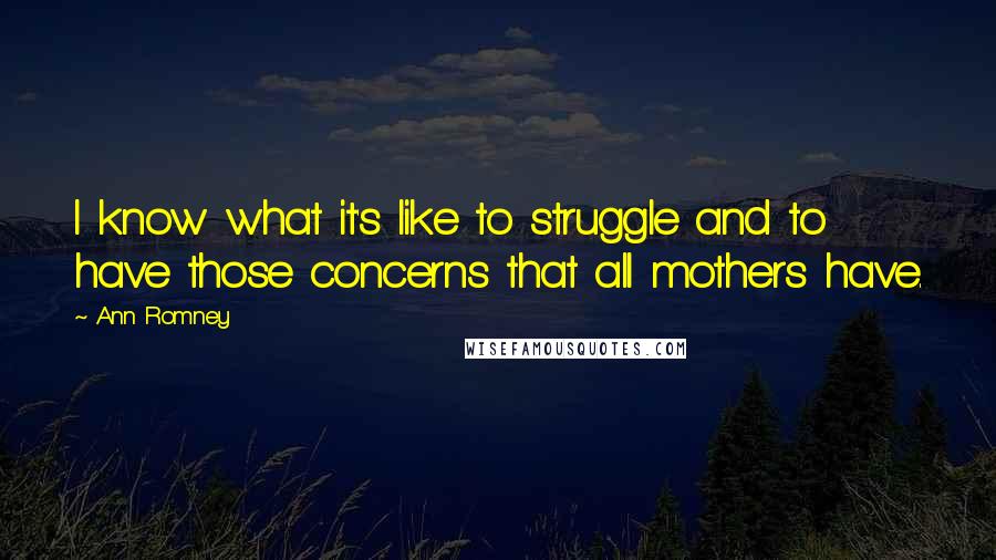 Ann Romney Quotes: I know what it's like to struggle and to have those concerns that all mothers have.