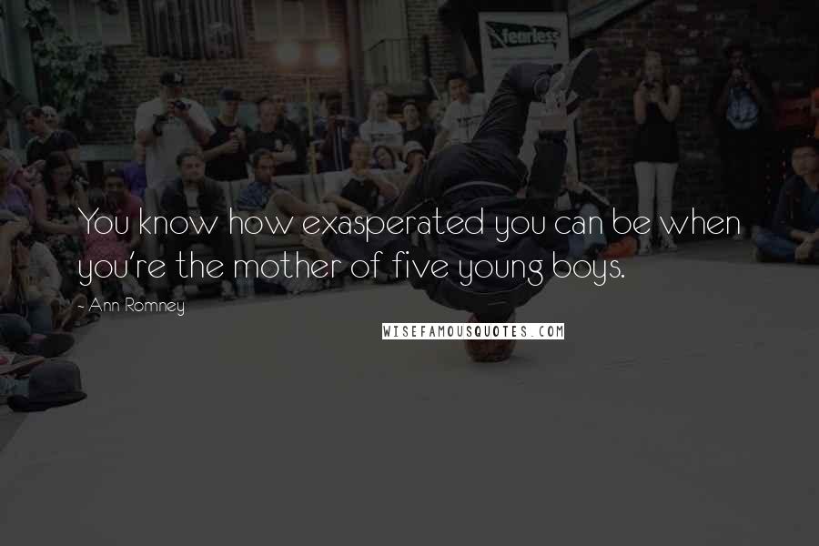 Ann Romney Quotes: You know how exasperated you can be when you're the mother of five young boys.