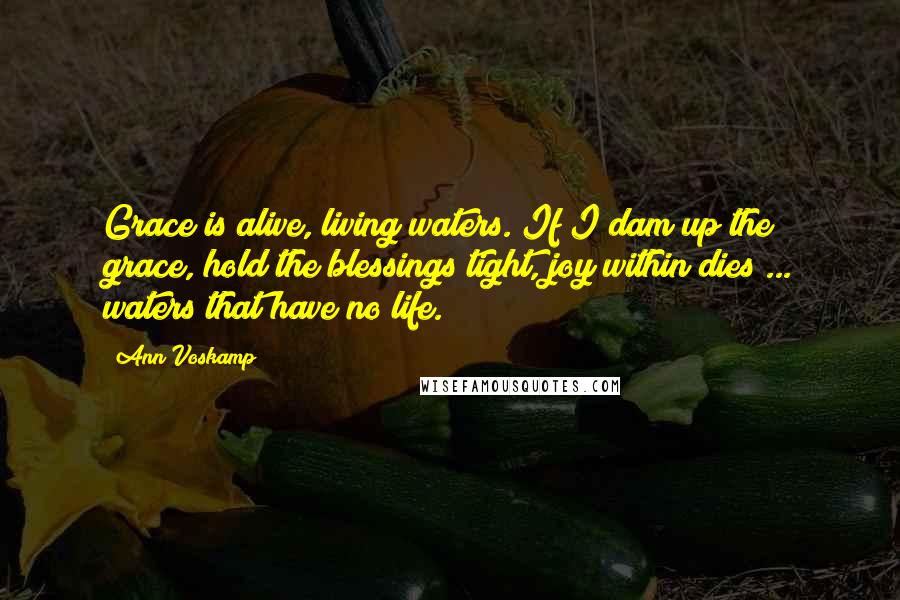 Ann Voskamp Quotes: Grace is alive, living waters. If I dam up the grace, hold the blessings tight, joy within dies ... waters that have no life.