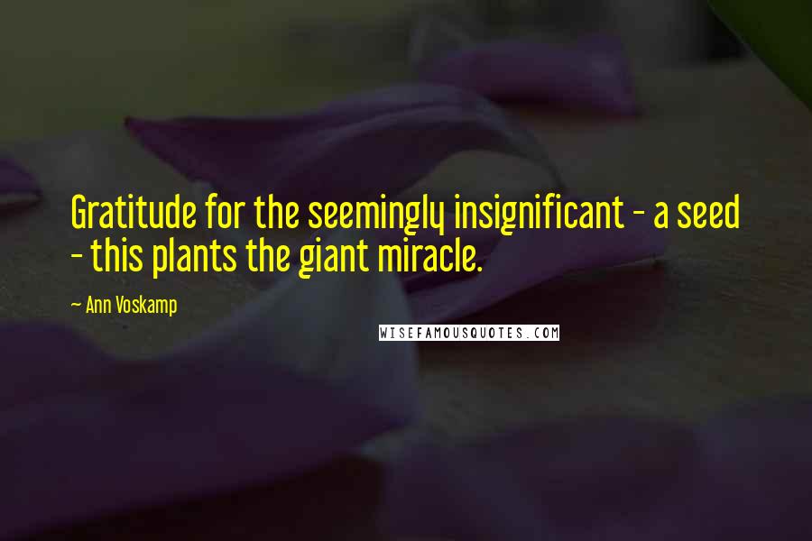Ann Voskamp Quotes: Gratitude for the seemingly insignificant - a seed - this plants the giant miracle.