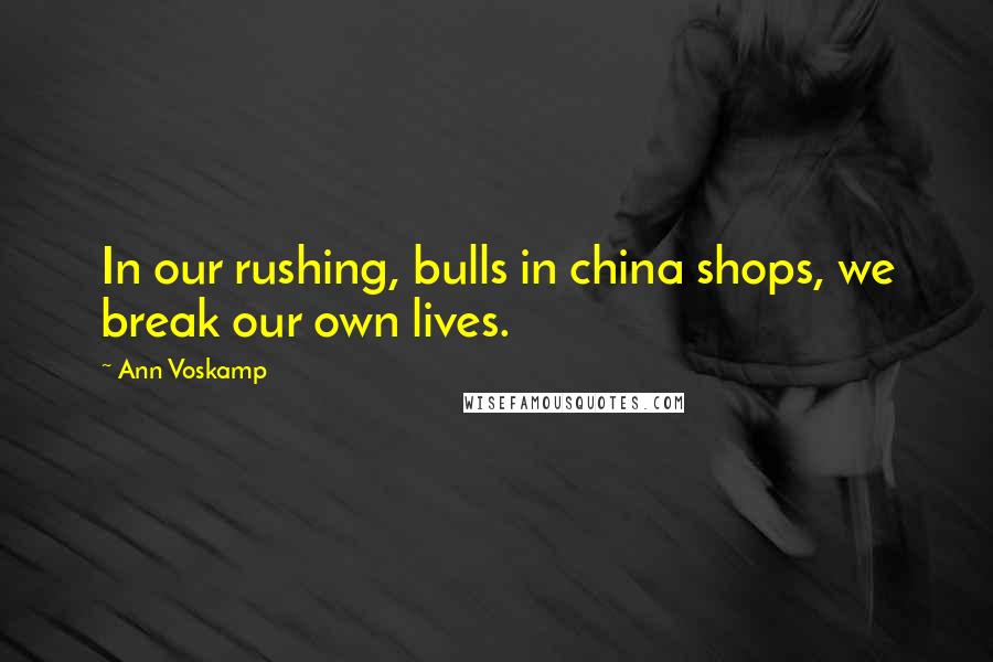 Ann Voskamp Quotes: In our rushing, bulls in china shops, we break our own lives.