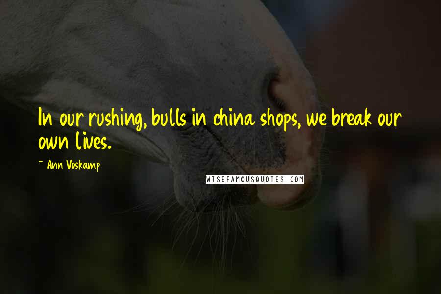 Ann Voskamp Quotes: In our rushing, bulls in china shops, we break our own lives.