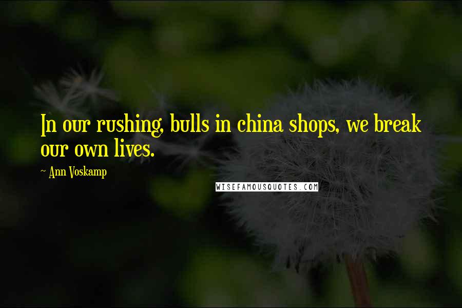 Ann Voskamp Quotes: In our rushing, bulls in china shops, we break our own lives.
