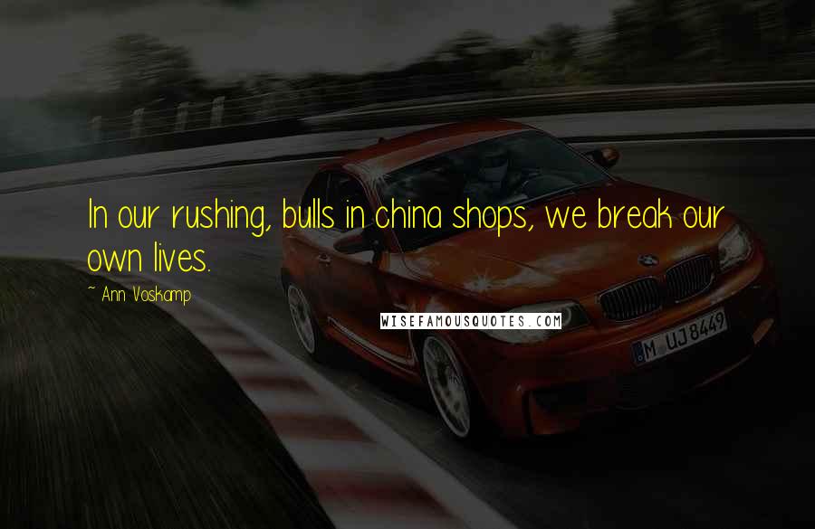 Ann Voskamp Quotes: In our rushing, bulls in china shops, we break our own lives.