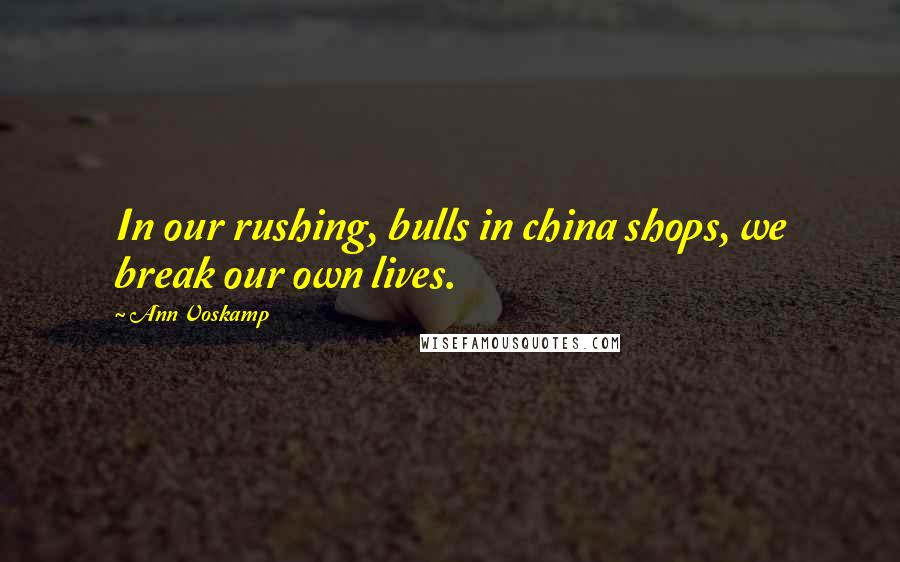 Ann Voskamp Quotes: In our rushing, bulls in china shops, we break our own lives.