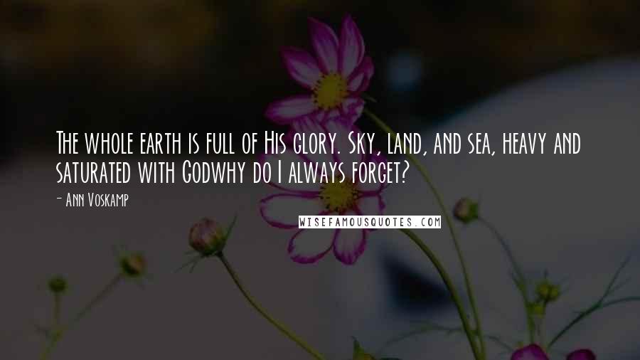 Ann Voskamp Quotes: The whole earth is full of His glory. Sky, land, and sea, heavy and saturated with Godwhy do I always forget?